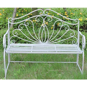 Metal Garden Bench Seat Patio Furniture Foldable Antique Grey Beautiful Shabby Chic Handmade Vintage (Valencia)