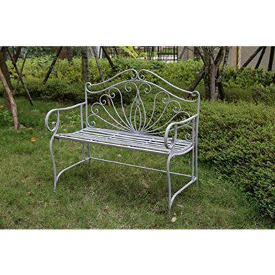 Metal Garden Bench Seat Patio Furniture Foldable Antique Grey Beautiful Shabby Chic Handmade Vintage (Valencia)
