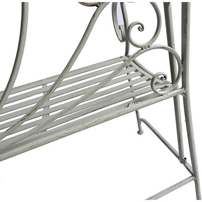 Metal Garden Bench Seat Patio Furniture Foldable Antique Grey Beautiful Shabby Chic Handmade Vintage (Valencia) - 4