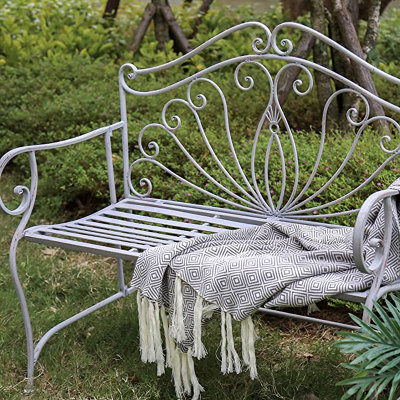 Metal Garden Bench Seat Patio Furniture Foldable Antique Grey Beautiful Shabby Chic Handmade Vintage (Valencia) - 7