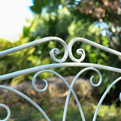 Metal Garden Bench Seat Patio Furniture Foldable Antique White Beautiful Shabby Chic Handmade Vintage (Andalusia) - 5