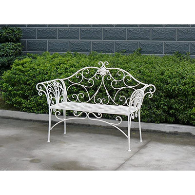 Metal Garden Bench Seat Patio Furniture Foldable Antique White