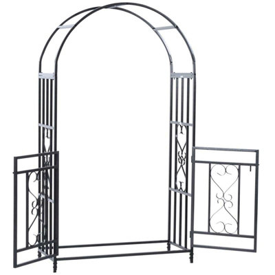 Metal Garden Gate Wedding Rose Arch Pergola Archway Climbing Plant Trellis Black - 3