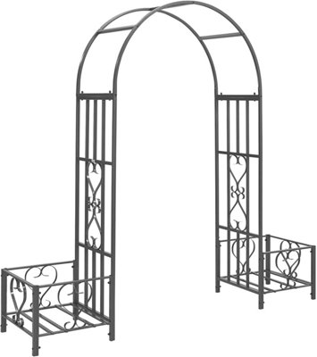 Metal Garden Patio Arch With Planters Rose Arbour Archway Climbing Plant Trellis