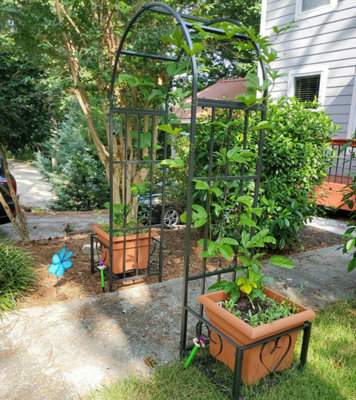 Metal Garden Patio Arch With Planters Rose Arbour Archway Climbing Plant Trellis - 4