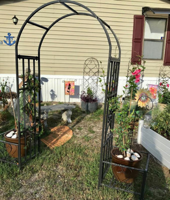 Metal Garden Patio Arch With Planters Rose Arbour Archway Climbing Plant Trellis - 5