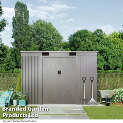 Metal Garden Shed Pent Roof with Foundation Kit Small Outdoor Weatherproof Storage 6.6ft x 4ft with Sliding Doors (Metallic Grey)