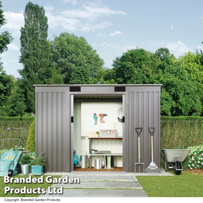 Metal Garden Shed Pent Roof with Foundation Kit Small Outdoor Weatherproof Storage 6.6ft x 4ft with Sliding Doors (Metallic Grey)