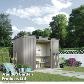 Metal Garden Shed Small Outdoor Storage 6.6ft x 4ft with Sliding Doors, Weatherproof Pent Roof (Grey)