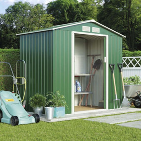Metal Garden Shed Small Outdoor Storage 7ft x 4.2ft with Sliding Doors & Easy Access Ramp, Weatherproof Apex Roof (Dark Green)