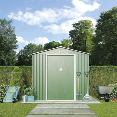 Metal Garden Shed Small Outdoor Storage 7ft x 4.2ft with Sliding Doors & Easy Access Ramp, Weatherproof Apex Roof (Dark Green)