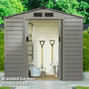 Metal Garden Shed Small Outdoor Storage 7ft x 4.2ft with Sliding Doors & Easy Access Ramp, Weatherproof Apex Roof (Grey)