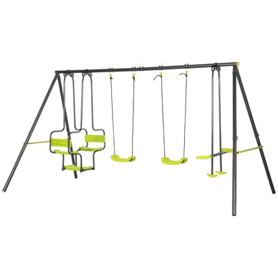 Metal Garden Swing Set with Double Swings Glider, Swing Seats