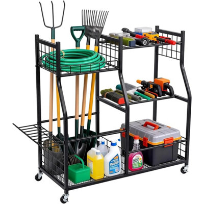 Metal Garden Tool Organizer with Wheels for Garage Yard Tools Storage ...