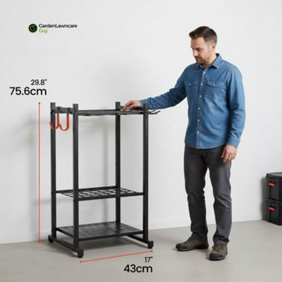 Metal Garden Tool Storage Rack with Hooks, Garden Lawncare Guy