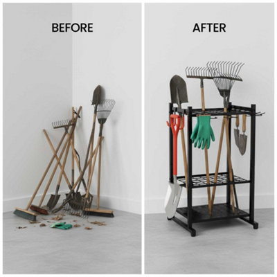 Metal Garden Tool Storage Rack with Hooks, Garden Lawncare Guy