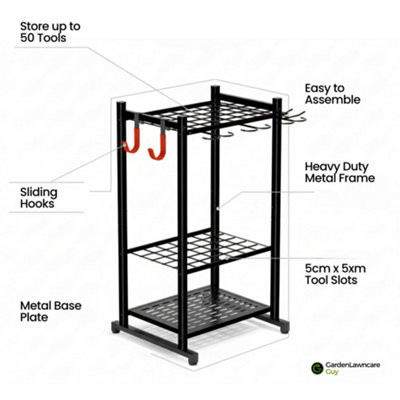 Metal Garden Tool Storage Rack with Hooks, Garden Lawncare Guy