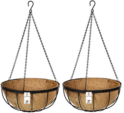 Metal Hanging Baskets Pot Containers Complete with Coco Liner and Chains 35cm diameter Set of 2