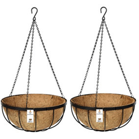 Metal Hanging Baskets Pot Containers Complete with Coco Liner and Chains 35cm diameter Set of 2
