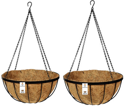 Metal Hanging Baskets Pot Containers Complete with Coco Liner and Chains 40cm diameter Set of 2