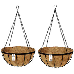 Metal Hanging Baskets Pot Containers Complete with Coco Liner and Chains 40cm diameter Set of 2