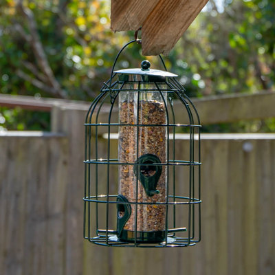 Metal Hanging Bird Seed Feeder with Squirrel Guard , Outdoor Garden Bird Feeder
