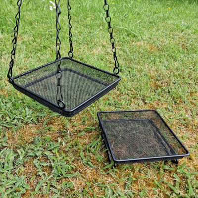 Metal Hanging & Ground Bird Seed & Nut Feeder Tray (Pack of 2)