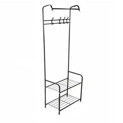 Metal Hat and Coat Rack 163cm Clothes Rail Shoe Rack Free Standing 4 Hooks DIY at B&Q