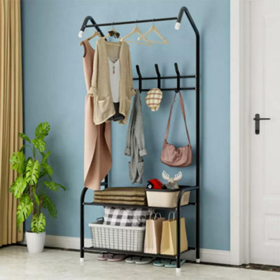 Metal Hat and Coat Rack 163cm Clothes Rail Shoe Rack Free Standing 4 Hooks