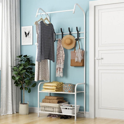 Metal Hat and Coat Rack with 4 Hooks Tall Clothes Rail Garment Shoe ...