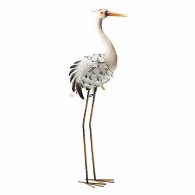 Metal Heron Ornament, Bird Statue, Outdoor Painted Sculpture for Pathways, Patios & Borders, Height 86.5cm