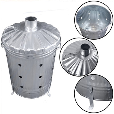 Metal Incinerator Bin Fast Burner Steel Incin - 90L