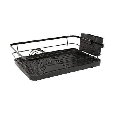 Metal Kitchen Dish Drainer Rack with Drip Tray Drying Storage Sink Board - Black