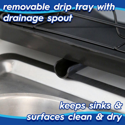 Metal Kitchen Dish Drainer Rack with Drip Tray Drying Storage Sink Board - Black