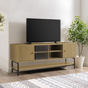 Metal Leg Wooden TV Stand with Ample Storage Space