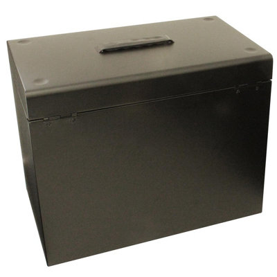 Metal Lockable File Box with 5 Suspension Files - Store & Organise Paperwork & Important Documents - Black, H30 x W37 x D22cm