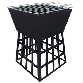 Metal Outdoor Fire Pit Heater With Stand and BBQ Barbecue Grill Brazier