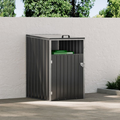 Metal Outdoor Garbage Bin Shed For 1 Trash Bin, Charcoal Black