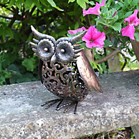 Metal Owl Solar Powered Light - Weather Resistant Garden Lighting with Cut Out Detail for Tabletop, Patio, Decking - H23 x 16.5cm