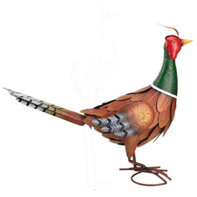 Metal Pheasant Ornament, Bird Statue, Outdoor Painted Sculpture for Pathways, Patios & Borders, Height 42.5cm