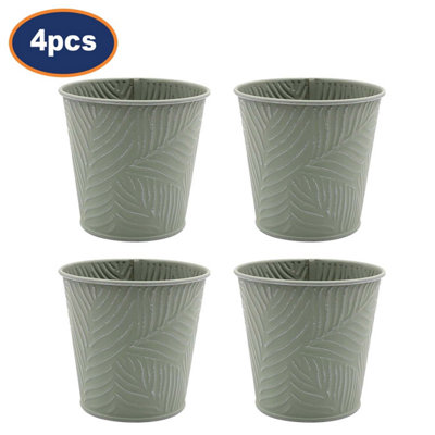 Metal Planter 4pc Pastel Green 1.1L Embossed Leaf Plant Flower Decor Pots Garden