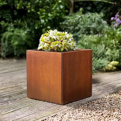 Metal Planter 50x50x50cm Corten Steel Cube Planter - Pre-Rusted