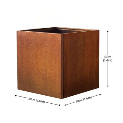 Metal Planter 50x50x50cm Corten Steel Cube Planter - Pre-Rusted