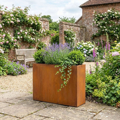 Metal Planter Pre Rusted Steel Trough Planter - 90cm x 82cm