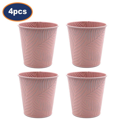 Metal Planters 4pc Pastel Pink 1.1L Embossed Leaf Plant Flower Decor Pots Garden