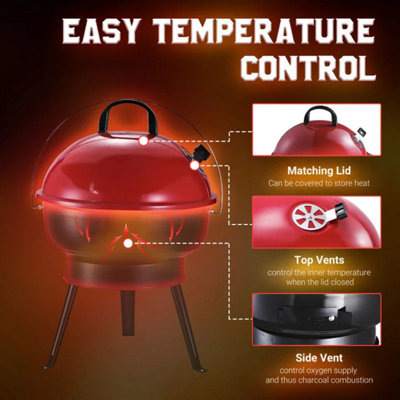 Metal Portable Tripod Charcoal BBQ Grill Black Red - 3