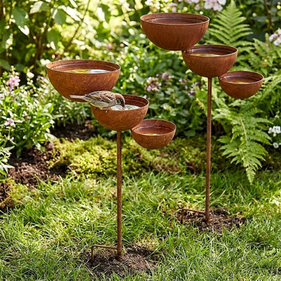 Metal Rain Catcher Stake Bird Bee Butterfly Water Feeder Bowl Garden ...