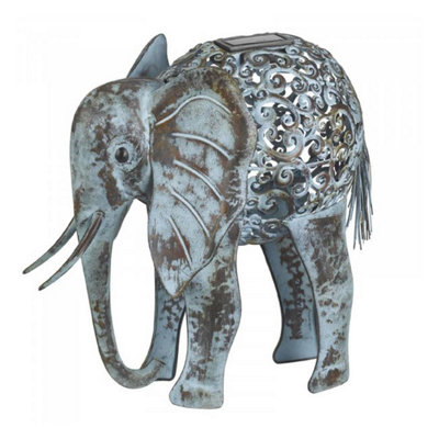 Metal Solar Powered Light Up Elephant Ornament - Weather Resistant Colour Changing Garden Decoration - H34cm x W38cm x D24cm