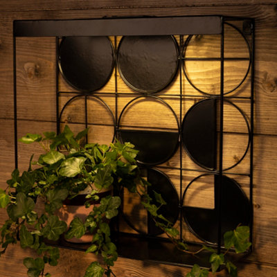 Metal Solar Wall Art Light Black Art Deco Cube Garden Light Warm White LED 35cm