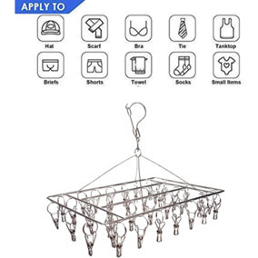 Metal Stainless Steel Sock Hanger,Drying Rack with 36pcs Pegs and Swivel Hook